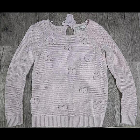 LC Lauren Conrad Size M Tie Neck Cream Knit Bow Design Sweater Women - Picture 1 of 4